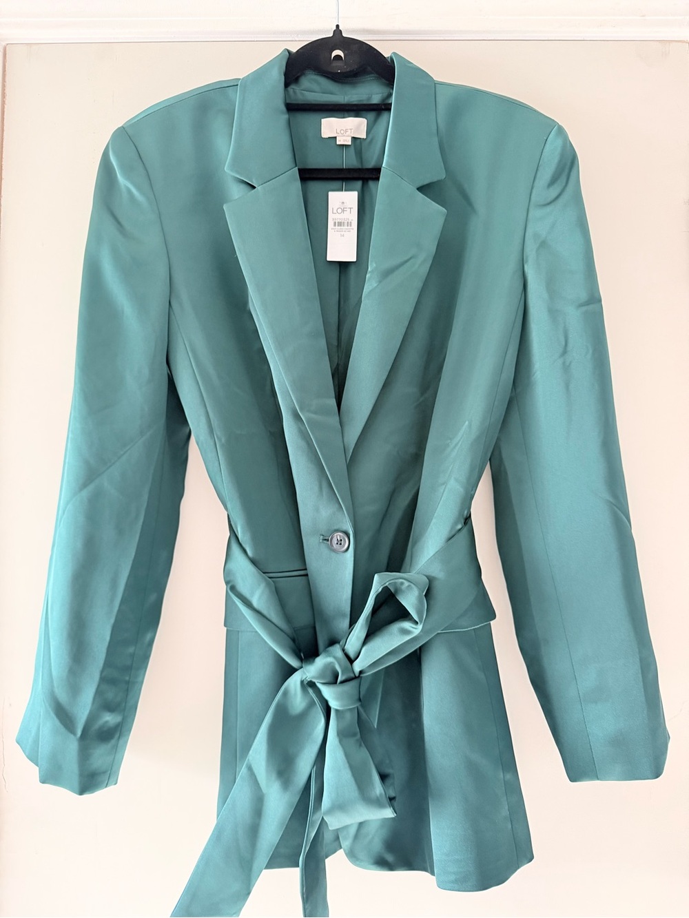LOFT Emerald Satin Tie-Waist Blazer Jacket